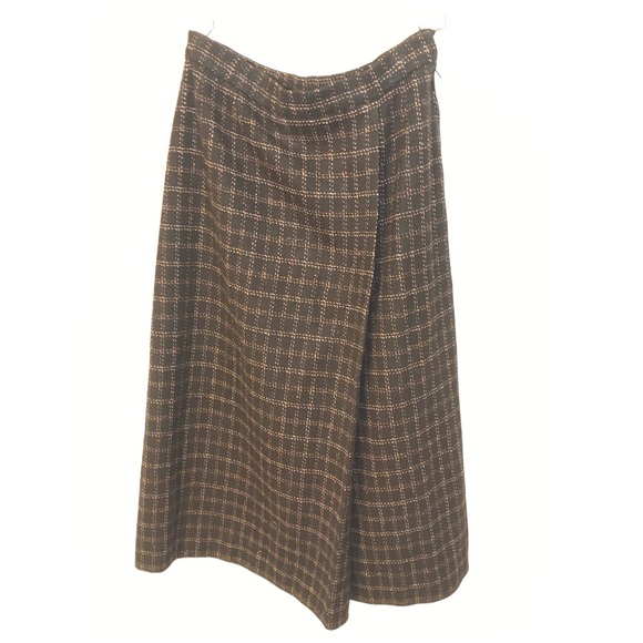 vintage HERMÈS size 42 black/brown WOOL-CASHMERE faux wrap pencil SKIRT
